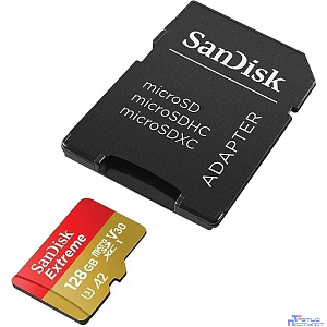 Micro SecureDigital 128GB Sandisk Extreme 128 ГБ, 190 МБ/с, Class 10, SDSQXAA-128G-GN6MA,  1 шт., переходник SD"