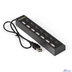 Exegate EX293978RUS USB-Хаб (концентратор) ExeGate DUB-72SW (кабель-адаптер USB2.0 --> 7xUSB2.0, кнопки включения/отключения для каждого порта, Plug&Play, черный)