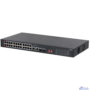DAHUA DH-S3228-24GT-240 24-портовый неуправляемый гигабитный коммутатор с PoE, уровень L2 : 24 RJ45 10/100/1000Мбит/с (PoE/PoE+/Hi-PoE), 2 RJ45 10/100/1000Мбит/с (uplink), 2 SFP 1000Мбит/с (uplink)