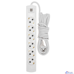 Rexant (13-4123) Удлинитель PREMIUM 6 гнезд, 5м, 3х1,5мм?, с/з, 2 USB, белый