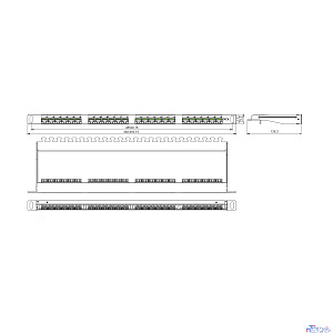 NTSS Патч-панель NTSS PREMIUM 0.5U 24 порта RJ45 UTP cat.6, Dual IDC с задним кабельным органайзером NTSS-PP2-PM-0.5U-24-UTP-RJ45-6-D