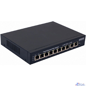 Коммутатор PoE OSNOVO SW-21000(120W) на 10 RJ45 портов, 8 x FE (10/100 Base-T) с поддержкой PoE (IEEE 802.3af/at), 2 x FE (10/100 Base-T). Соответству