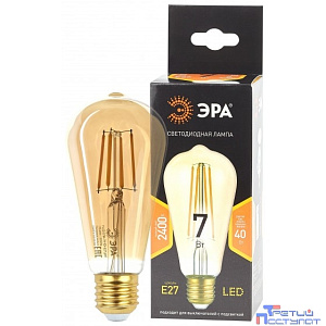 ЭРА Б0047664 Лампочка светодиодная F-LED ST64-7W-824-E27 gold E27 / Е27 7Вт филамент золотистый теплый белый свет