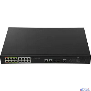 DAHUA DH-LR2218-16ET-240 18-портовый управляемый коммутатор с ePoE, уровень L2, 16xRJ45 100Mb PoE; 2хКомбо SFP/RJ45 1Gb uplink, суммарно 240Вт, коммутация 8.8 Гбит/с, MAC-таблица 4К