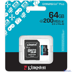 Micro SecureDigital 64GB Kingston SDCG4/64GB Canvas Go! Plus V10 A2 + adapter