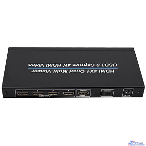 ORIENT HS0401QMV-HVC, HDMI переключатель-квадратор 4->1 с видеозахватом, 4 режима отображения, вход/выход 4K/30Гц,, HDMI 1.4, HDCP1.2, порт USB 3.0 Type-C (4K video capture output), (33282)