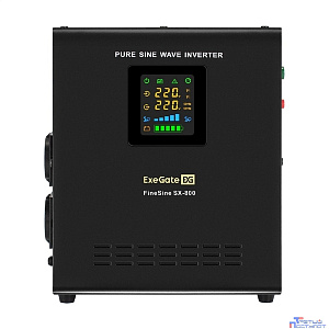 Exegate EX295996RUS ИБП (инвертор, синус, для котла) настенный ExeGate FineSine SX-800.LCD.AVR.2SH <800VA/500W, чистая синусоида, цветной LCD-дисплей, AVR, 2*Schuko, линейно-интерактивный, внешняя бат