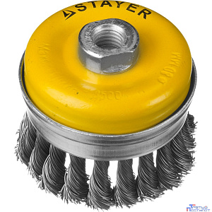 STAYER "PROFESSIONAL". Щетка чашечная усиленная для УШМ, жгутированная стальная проволока 0,5мм, 80ммхМ14 [35137-080]