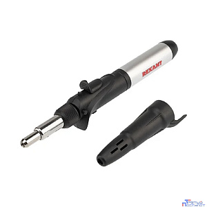 Rexant (12-0505) Паяльник-горелка с пьезоподжигом, газовый, 17мл, 6 насадок + припой + губка, коробка