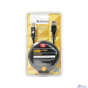 Defender USB04-10 PRO Кабель USB 2.0 для соед. 3.0м AM/BM , зол.конт, 2фер.фил. (87431)