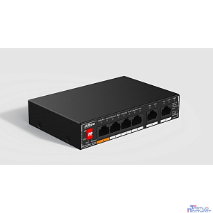 DAHUA DH-SG1006P 6-портовый гигабитный неуправляемый коммутатор c PoE, 4xRJ45 1Gb PoE, 2xRJ45 1Gb uplink, суммарно 60Вт, коммутация 14 Гбит/с, MAC-таблица 2K, металл