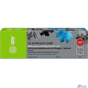 Картридж перезаправляемый струйный Cactus CS-R-PFI107C-CHIP голубой для Canon imageProGRAF iPF670/680/685/770/780/785