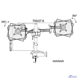 Cactus CS-VM-D08-BK черный Кронштейн для 2-х мониторов 13"-27" макс.8кг настольный поворот и наклон