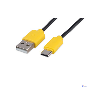 Гарнизон Кабель USB2.0 AM/Type-C, медь, желтые коннекторы, черный кабель, 1м, пакет(GCC-USB2-AMCM-1M-BY)