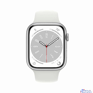 Apple Watch Series 8, 45 мм, корпус из алюминия серебристого цвета, спортивный ремешок белого цвета, размер M/L [MP6Q3LL/A] (США)