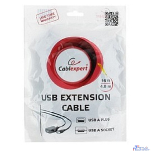 Cablexpert UAE016-BLACK Кабель удлинит. USB 2.0 активный AM/AF, 4.8м, черный, пакет