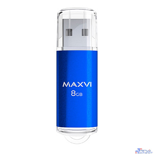 Maxvi USB Drive 8GB MP blue, монолит с колпачком, металл + ABS пластик, USB 2.0