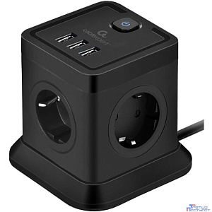 Cablexpert Сетевой фильтр Tower TWR-4-U3-B-3 (4р, 10А, 3xUSB, 3.1А, 3м, ур.защиты 2+) черный, коробка {22559}