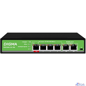 Digma DSP204G-2G-T80 Коммутатор (L2) 6х1Гбит/с 4PoE 4PoE+ 1PoE++ 80W неуправляемый