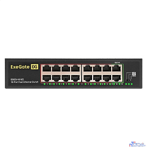 Exegate EX298691RUS Коммутатор неуправляемый ExeGate EDES-1016D (16-портовый UTP 10/100Mbps, металлический корпус, возможна установка в стойку и монтаж на стену)