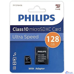 Micro SecureDigital 128GB Philips microSDHC Class 10 (SD адаптер)