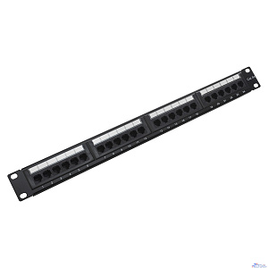Патч-панель 19" NEOMAX [NM-PP-1U24P-UC5E-D-101-BK] 1U, 24 порта, кат.5E, UTP, Dual IDC, цвет черный