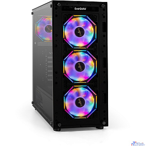 Exegate EX296079RUS Корпус Miditower ExeGate i3 BASE-EVO800 (ATX, БП EVO800RGB с вент. 12 см, с окном, 1*USB+1*USB3.0, аудио, 4 вент. 12см с RGB подсветкой)