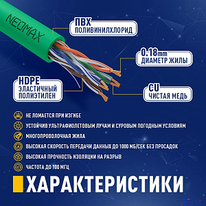 NEOMAX (NM13001-030G) Шнур коммут. UTP 3 м, cat.5е, зеленый, многожильный
