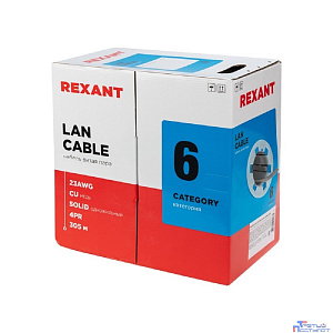 Rexant (01-0067) Кабель витая пара U/UTP, CAT 6, ZH нг(А)-HF, 4PR, 23AWG, INDOOR, SOLID, серый, 305 м