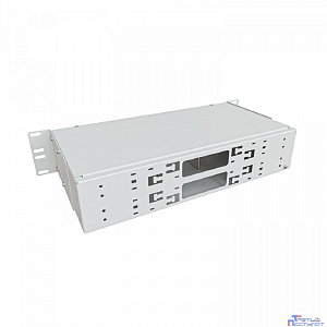 NTSS Кросс NTSS оптический 19'' укомплектованный 2U, 96 портов LC/UPC duplex, 50/125 мкм ОМ3 (сплошная панель, сплайс-кассета 6шт, пигтейлы, КДЗС, адаптеры) серый RAL 7035 NTSS-RFOB-2U-96-2LC/U-503-SP
