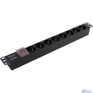 Exegate EX280840RUS Блок розеток ExeGate ServerPro PDU-19H801 Al-8S-C14-SW, 19", 1U, Алюм., 8Schuko, С14