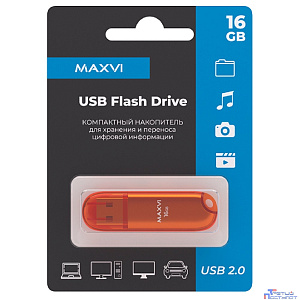 Maxvi USB Drive 16GB P1 orange, монолит с колпачком, ABS пластик, USB 2.0