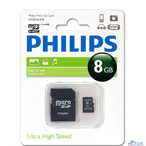Micro SecureDigital 8GB Philips microSDHC Class 10 (SD адаптер) (FM08MA45B/97)