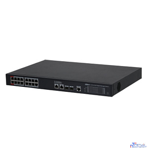 DAHUA DH-S4220-16GT-190 16-портовый гигабитный управляемый коммутатор с PoE, уровень L2, 16xRJ45 1Gb PoE, 2xRJ45 1Gb, 2xSFP 1Gb, суммарно до 190Вт, коммутация 56 Гбит/с, MAC-таблица 8к