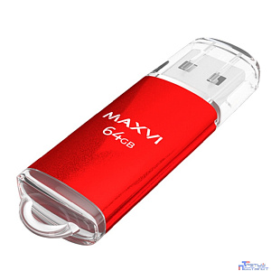 Maxvi USB Drive 64GB MP red, монолит с колпачком, металл + ABS пластик, USB 2.0