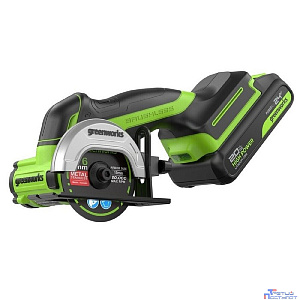 Greenworks Углошлифовальная машина аккумуляторная GD24UCS, 24V, б/щет, 20000 об/мин,76 мм, рез 18 мм,1х2Ач,ЗУ,кор [3402007CUA]