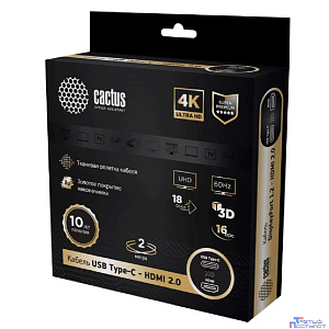 Кабель аудио-видео Cactus CS-USBC-HDMI-2-2 USB Type-C (m)/HDMI (m) 2м. позолоч.конт. черный