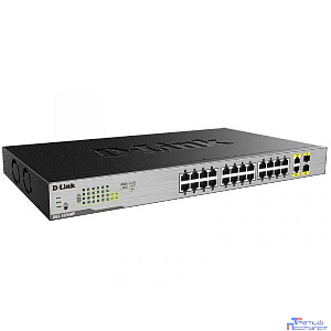 D-Link DGS-1026MP/B1A Неуправляемый коммутатор с 24 портами 10/100/1000Base-T, 2 комбо-портами 100/1000Base-T/SFP (24 порта PoE 802.3af/at, PoE-бюджет 370 Вт)
