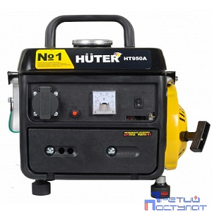 Huter HT950A 64/1/1 Электрогенератор {двухтактный, 650Вт, 220В/50Гц, 57Дб, принудительное охлаждение, бак 4,2л, расход бензина 534 г/кВтч, 365х308х376, 16 кг} 4606059015024
