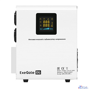 Exegate EX298250RUS Стабилизатор напряжения настенный ExeGate Master Turbo XV-3000 (3000ВА, вход 80-265В, цветной дисплей, выход 220В±8%, КПД 98%, 5 уровней защиты, задержка, усиленный метал.корпус, к