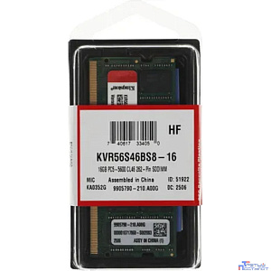 Kingston 16GB 5600MT/s DDR5 Non-ECC CL46 SODIMM 1Rx8 KVR56S46BS8-16