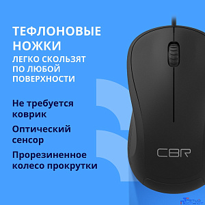 CBR CM 108 Black USB, Мышь офисн., оптич., эргоном., 1000 dpi, 3 кн., 1.8 м, резиновое колесо прокрутки