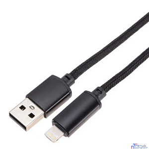 Rexant (18-7062) Кабель USB-A – Lightning для Apple, 2,4А, 1м, в черной нейлоновой оплетке, c LED дисплеем