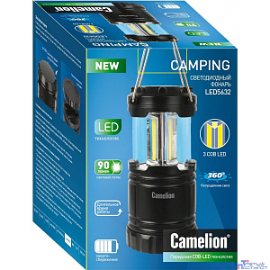 Camelion LED5632 (фонарь для кемпинга 3XR03, черный, 3X COB LED, пласт. кор.)