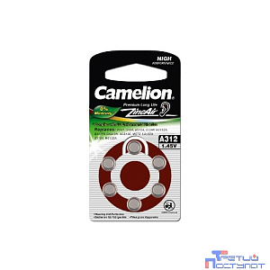 Camelion  ZA312 BL-6 Mercury Free (A312-BP6(0%Hg), батарейка для слуховых аппаратов, 1.4 V,170mAh) (6 шт. в уп-ке)