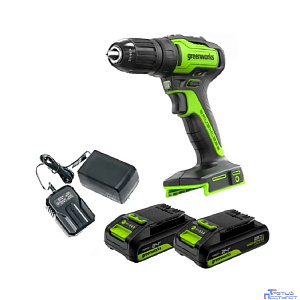 Greenworks GD24DD35 Дрель-шуруповерт аккумуляторная, 24V, б/щет, 29/35Нм,2х2Ач,ЗУ,кор [3704007CUC]