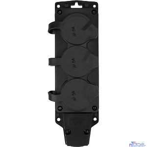 Rexant (111-223) Розетка (колодка) влагозащищенная с крышкой 3 гнезда COMPACT, с/з, 16А, IP54, каучук, черная