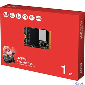 A-DATA SSD 1ТБ GAMMIX S55, M.2(22x30mm), NVMe, PCIe 4.0 x4, 3D NAND, R/W 5000/3700MB/s, IOPs -/-, TBW 250, DWPD 0.1