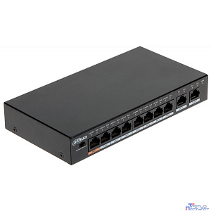 DAHUA DH-PFS3010-8GT-96 10-портовый гигабитный неуправляемый коммутатор с РоЕ, 8xRJ45 1Gb PoE, 2xRJ45 1Gb uplink, суммарно 96Вт, коммутация 20Гбит/с, MAC-таблица 4К, металл