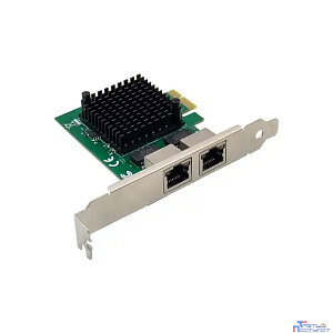 ORIENT XWT-INT225L2PE, Сетевая карта PCI-Ex1 v3.0 2xRJ45 2.5GbE NIC, Intel I225V chipset, 2.5/1 Гбит/с, 2 планки крепления (33251)